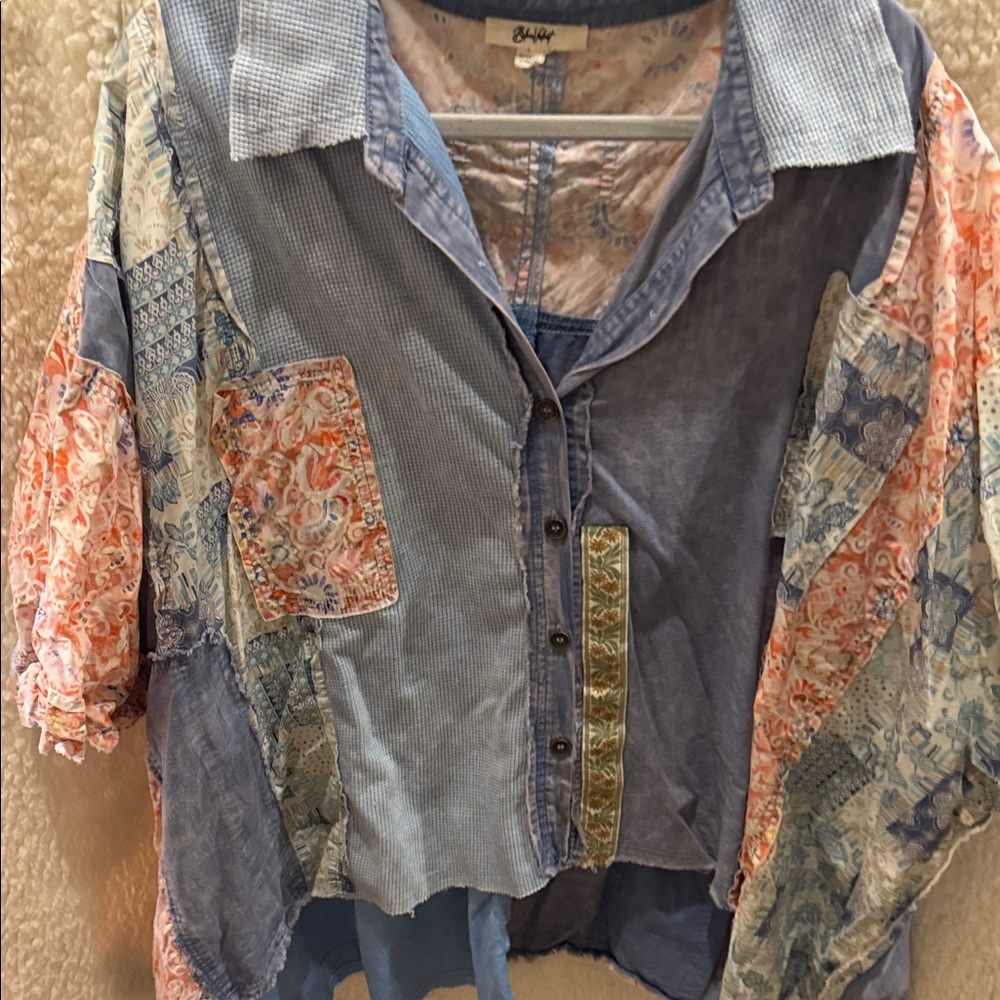 Boho Patchwork Button-Up Shirt - image 1